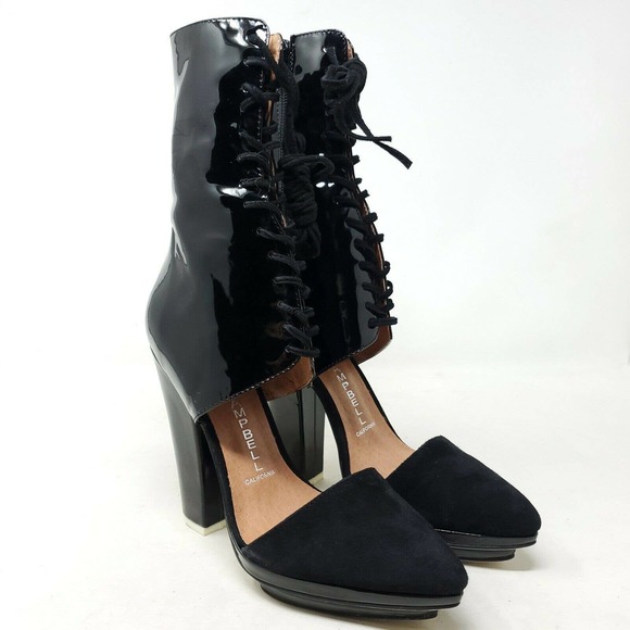 Jeffrey Campbell Talulah Heels Black Patent Leather Suede Platform Tie Boots 5.5 - Picture 3 of 11